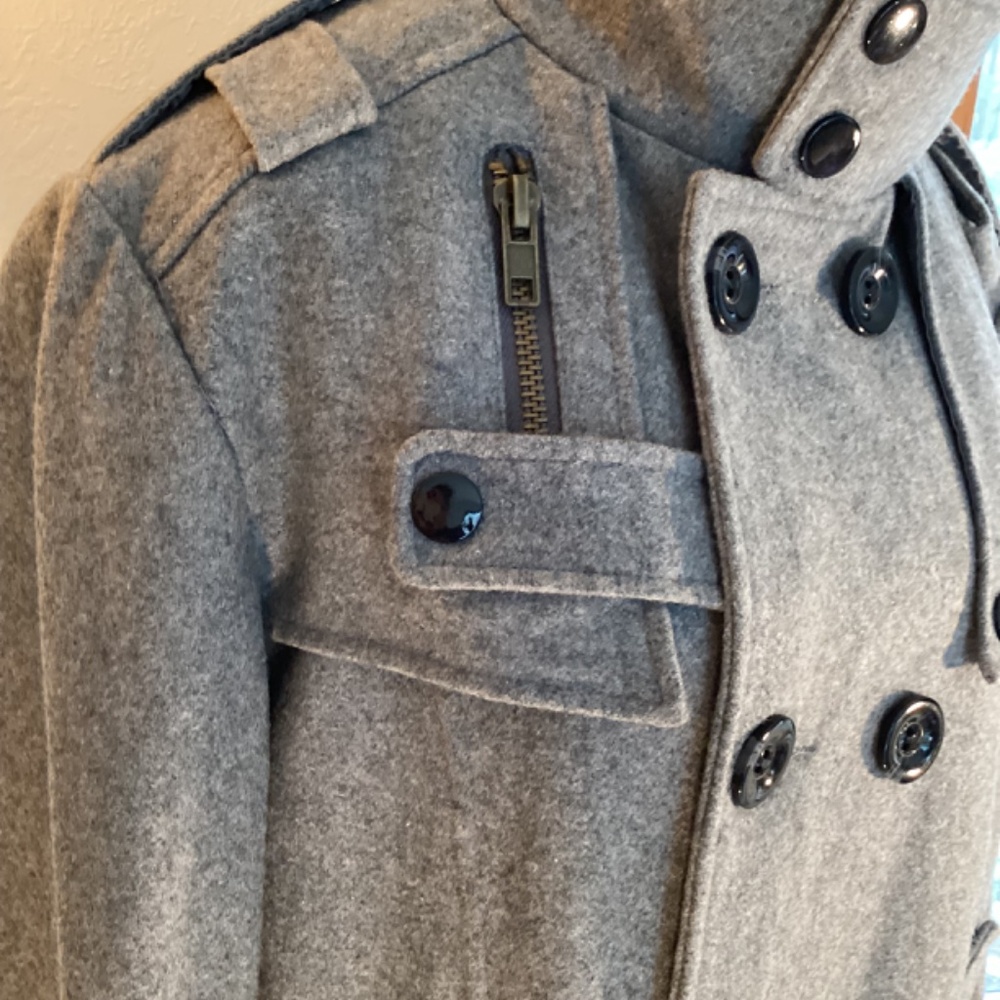 Wool Blend Gray Button Front Coat - image 4